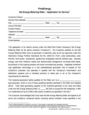 Fillable Online First Energy Net Metering Application Form Fax Email