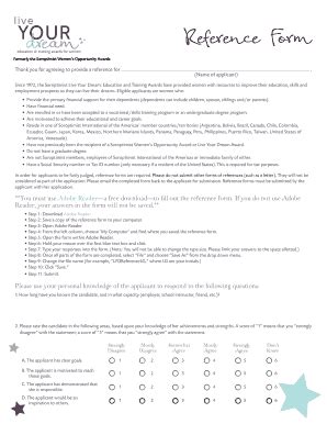 Fillable Online Gallup Unm YOUR Dream Reference Form Gallup Unm Edu