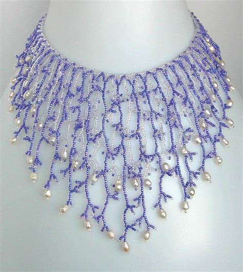 Pattern Seed Beaded Necklace Netting Stitch Tutorial Instructions Coraling Beading Coral Fringe