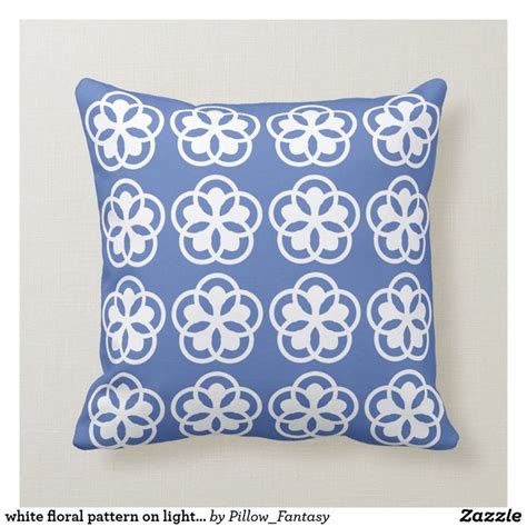 White Floral Pattern On Light Blue Throw Pillow Zazzle Light Blue Throw Pillows Light Blue