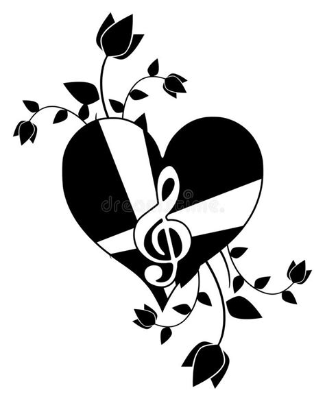 Heart With Treble Clef Love Of Music Black And White Isolated Stock