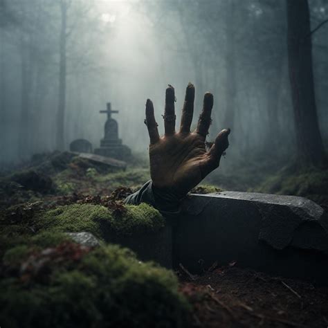 La Mano De Un Zombi Emergiendo De La Tumba En Primer Planosea Testigo