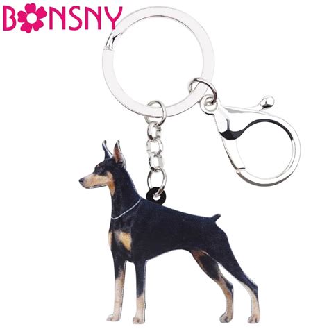 Bonsny Acryl Cartoon Doberman Pinscher Hund Schl Sselanh Nger Schl