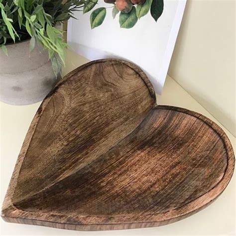 Chunky Mango Wood Heart Dish Display Bowl 31cm Sew Inspiring Uk