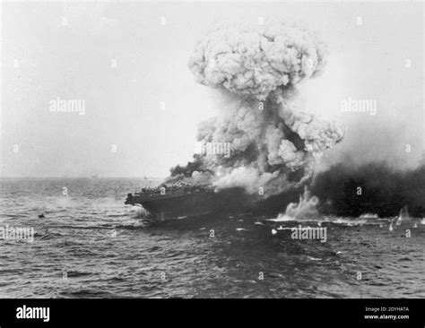 Large Explosion Aboard Uss Lexington Cv 2 8 May 1942 80 G 16651