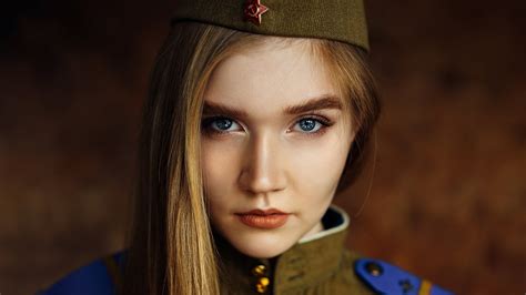 Women Blonde Face Portrait Blue Eyes Hammer And Sickle Soviet Union