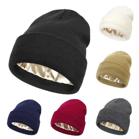 New Design Silk Lined Winter Knitted Hats Beanies Satin Lined Knit