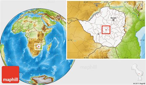 Physical Location Map Of Gweru Urban Highlighted Country