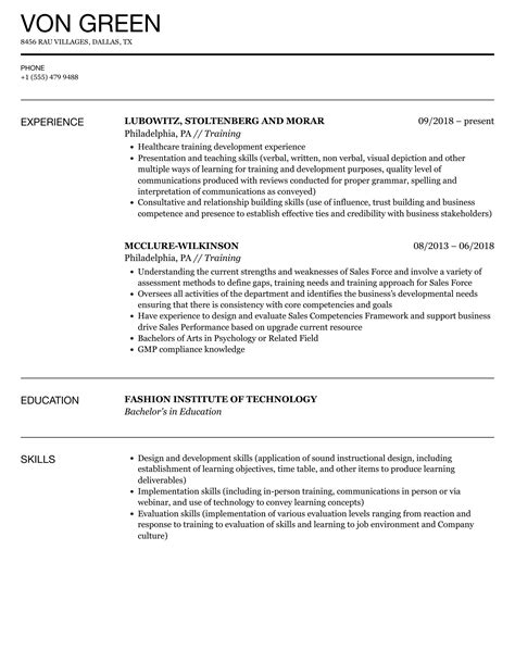 Training Resume Samples Velvet Jobs