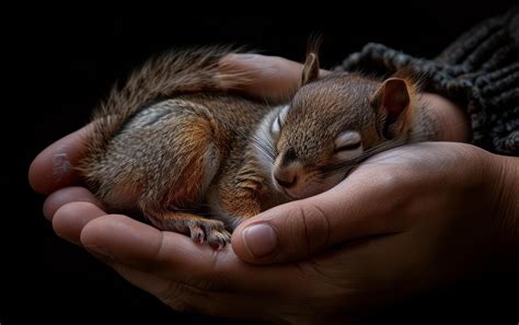 Ai Generated Newborn Squirrel Nestled In Hands 42339307 Stock Photo At