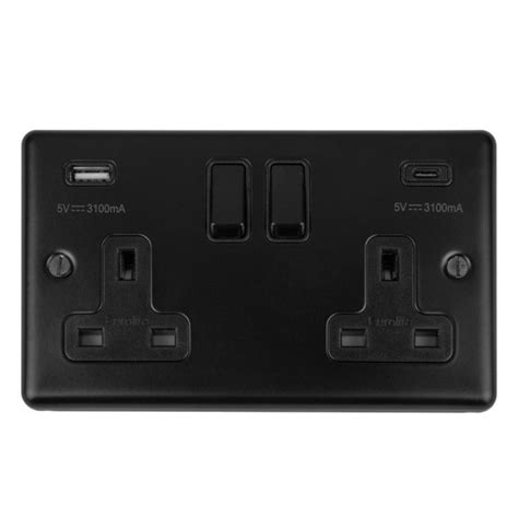 Eurolite Black Enhance Decorative 2 Gang Usbc Socket With Black Trim