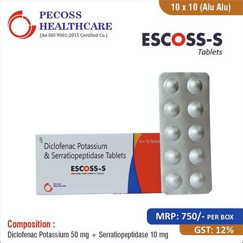 Escoss S Diclofenac Potassium And Serratiopeptidase Tablets At Rs 750