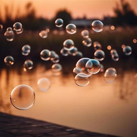 Premium Photo Bubbles Float In The Air At Sunset