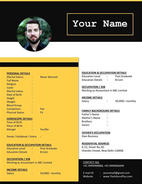 Marriage Biodata Template In Word PDF Full Size Template Preview