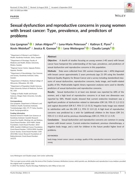 Pdf Sexual Dysfunction And Reproductive Concerns In Young Women With