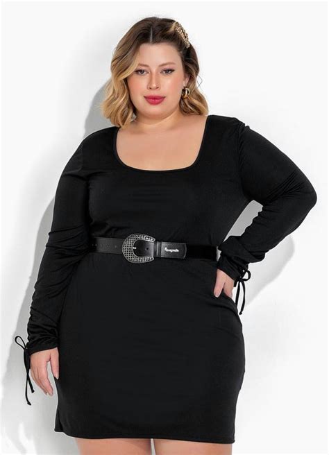 Vestido Preto Com Mangas Longas Plus Size Marguerite