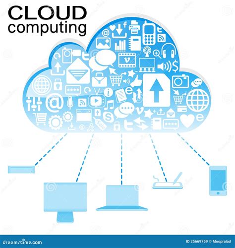 Cloud Computing With Icon In Blue Stock Vector Illustration Of Device