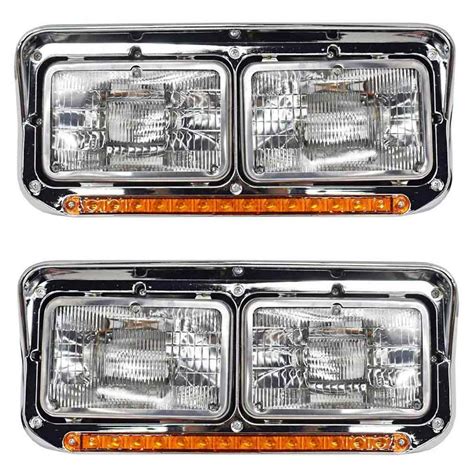 Kenworth T600 T800 W900 Dual Rectangular Headlight Assembly With Visor And Turn Signal Bar