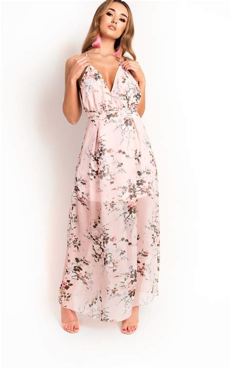 Flossy Backless Floral Maxi Dress In Pink Ikrush