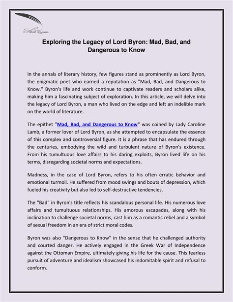 Ppt Exploring The Legacy Of Lord Byron Mad Bad And Dangerous To