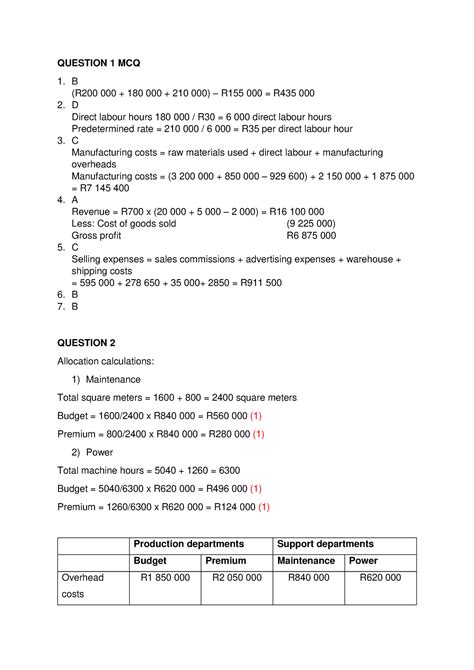 FBS 222 2022 Semester TEST 2 MEMO QUESTION 1 MCQ 1 B R200 000 180