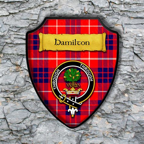 Hamilton Shield Plaque With Scottish Clan Coat Of Arms Badge Etsy