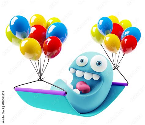 Balloons Birthday Emoji Cartoon. 3d Rendering. Stock Illustration ...