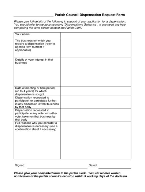 Fillable Online Parish Council Dispensation Request Form Pdf Fax Email