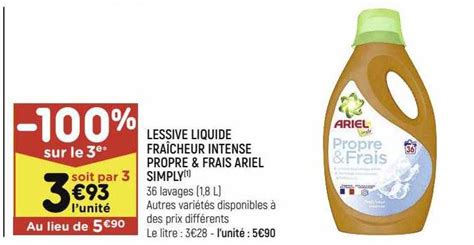 Promo Lessive Liquide Fraîcheur Intense Propre Frais Ariel Simply