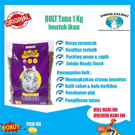 Jual MAKANAN KUCING BOLT 1 KG TUNA BENTUK IKAN CAT DRY FOOD PAKAN