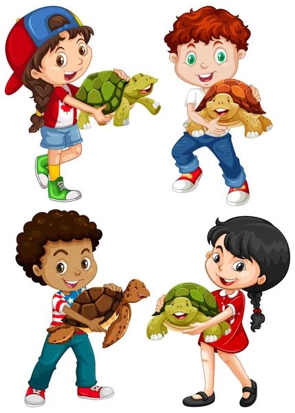 Set Kid Riding Turtle Illustration Stock Vector Image By ©brgfx 238273014