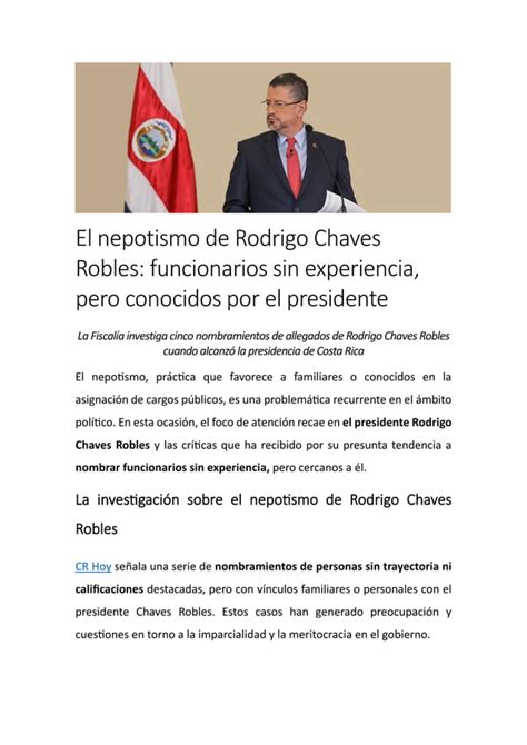 El Nepotismo De Rodrigo Chaves Robles Funcionarios Sin Experiencia