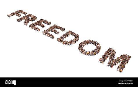 Conceptual Large Community Of People Forming FREEDOM Word 3d