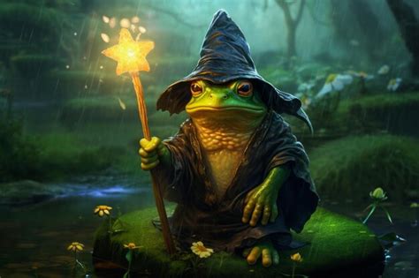 Premium Ai Image A Cool Frog Wizard In A Hat And With A Magic Staff
