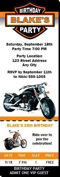 Motorcycle Birthday Party Ticket Invitation Set Of 12 Motorcycle