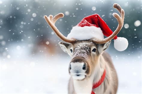 Premium Ai Image A Reindeer Wearing A Santa Hat