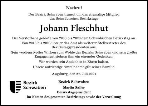 Traueranzeigen von Johann Fleschhut Allgäuer Zeitung