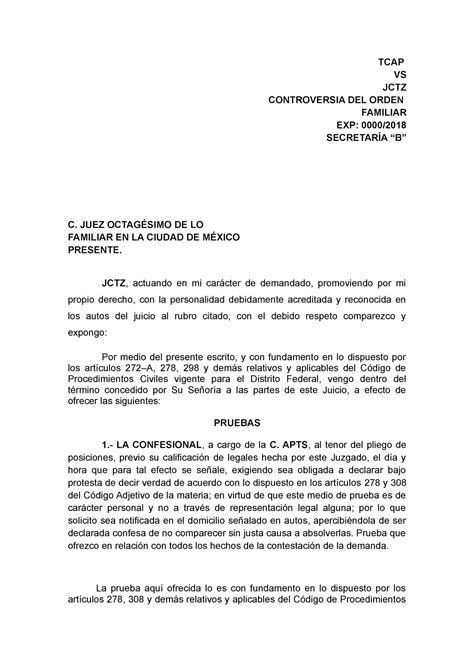 Modelo De Escrito De Ofrecimiento De Pruebas Al Actor En El Juicio