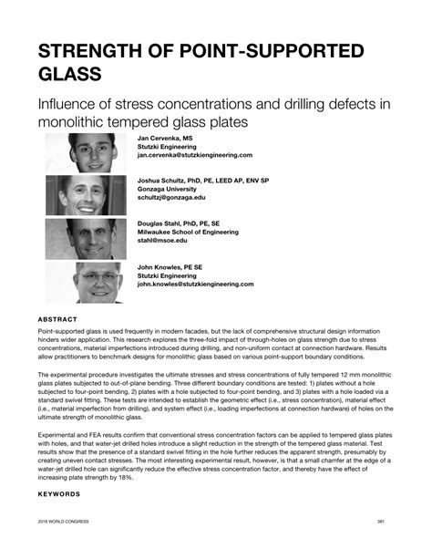 Pdf Strength Of Point Supported Glass Influence Of Stress Concentrations And Drilling Defects