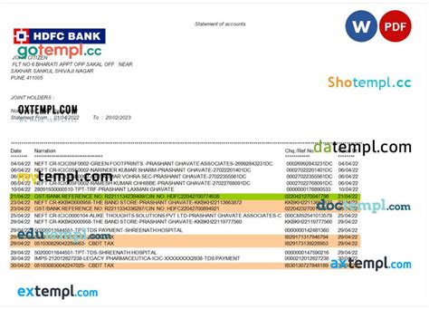 India Hdfc Bank Statement Template 2 Pages Version 2 Oxtempl We