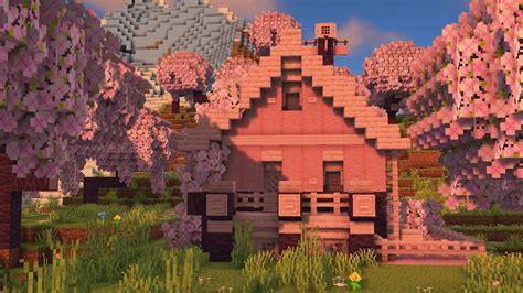 How To Build A Easy Cherry Blossom Survival House In Minecraft