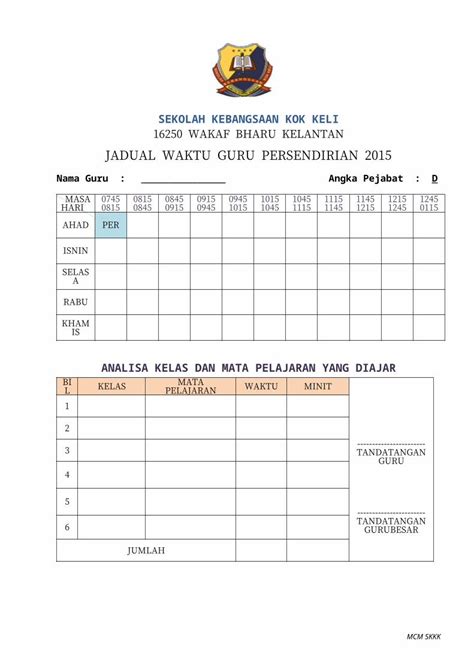 Docx Jadual Waktu Kosong Dokumentips