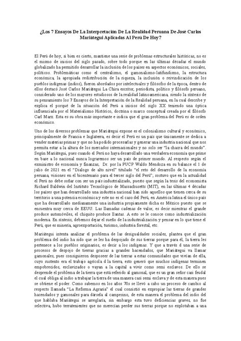 Ensayo Sobre Los 7 Ensayos De La Interpretación De La Realidad Peruana