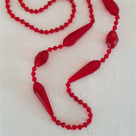 Vintage Cherry Red Glass Crystal Necklace Wow Gem