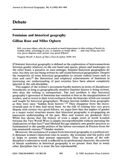 Gillien Rose Feminism And Historical Geography Pdf Feminism