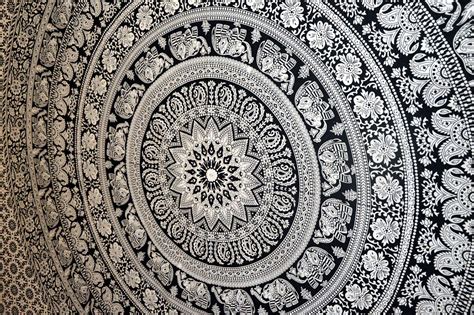 Black And White Mandala Tapestry Queen Boho Tapestries Throw Etsy