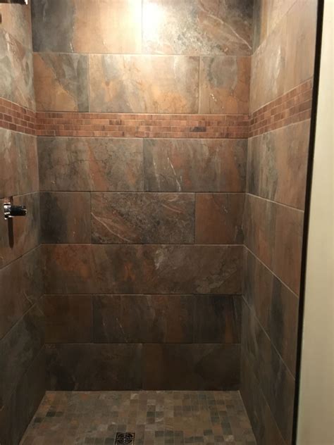 Copper And Earthtone Ceramic Tile Shower Master Bathroom Shower Tile Gorgeous Bathroom