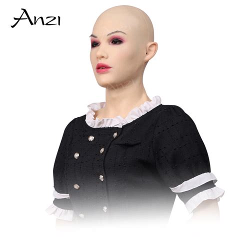 Anzi Realistic Silicone Female Head Mask Halloween Beauty Face For