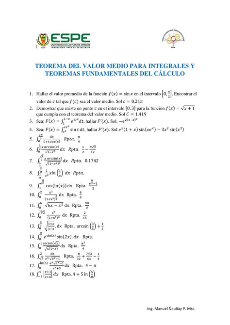 Teoremas Fundamentales Teorema Del Valor Medio Para Integrales Y