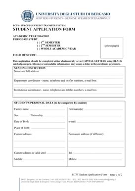 Fillable Online STUDENT APPLICATION FORM Universit Degli Studi Di